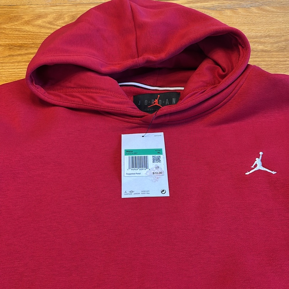 Jordan Red Hooded Sweatshirt with Small Jumpman Logo - Picture 6 of 7
